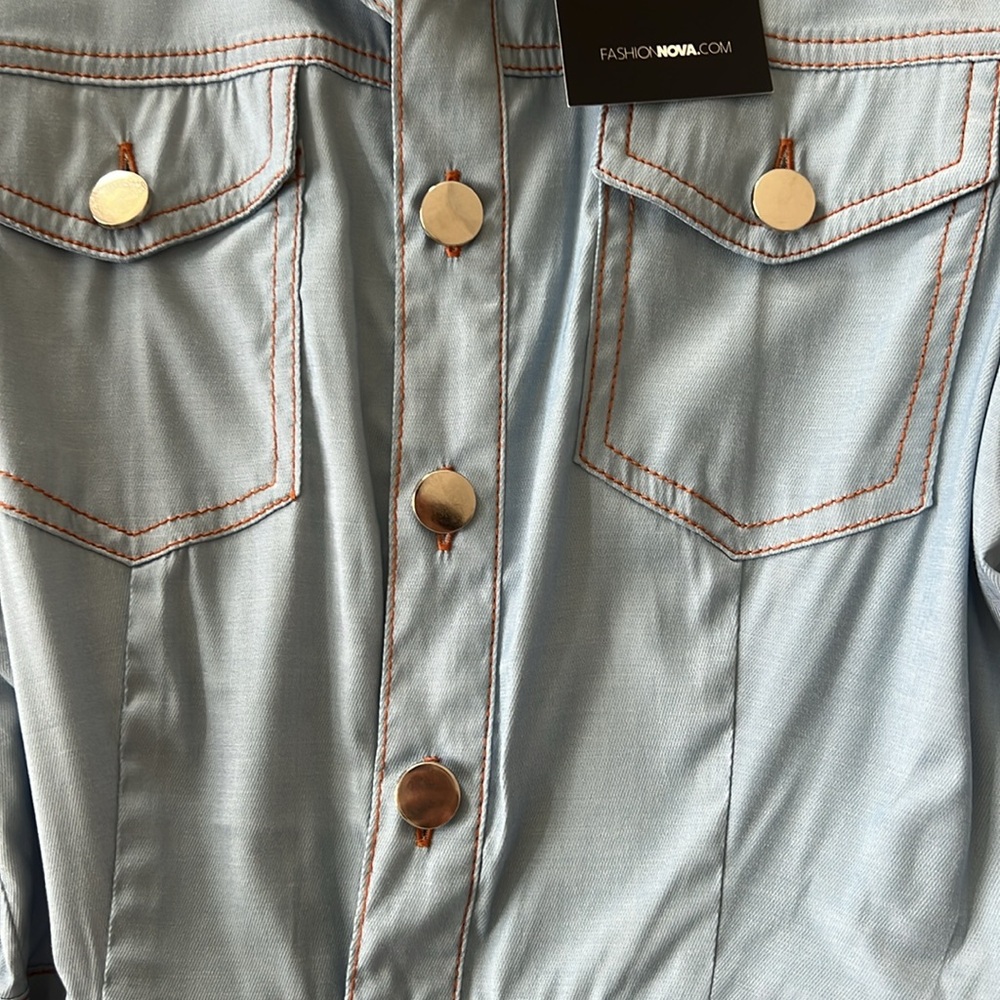 Fashion Novs Puff Sleeve Denim Romper - Picture 5 of 6
